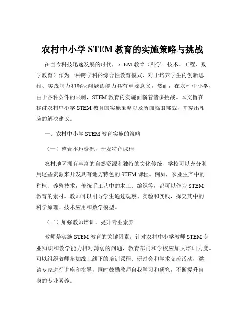 农村中小学STEM教育的实施策略与挑战
