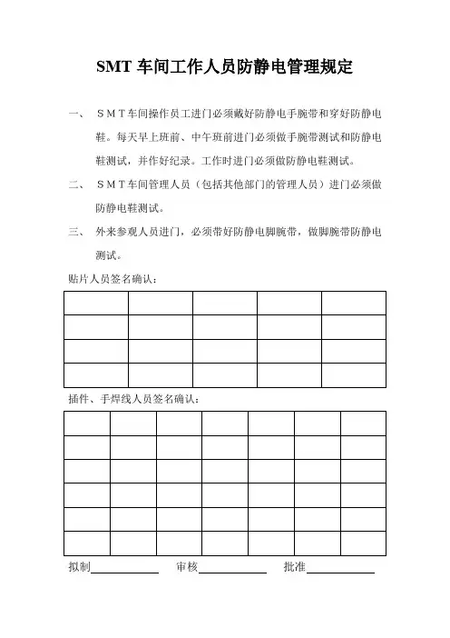 SMT车间工作人员防静电管理规定