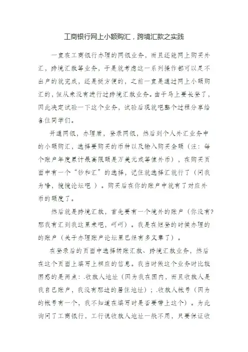 工商银行网上小额购汇,跨境汇款之实践