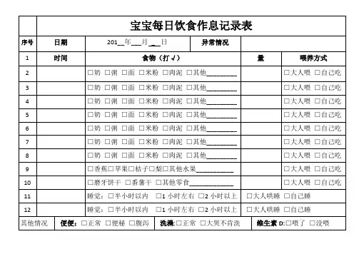 宝宝每日饮食记录表