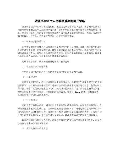 浅谈小学语文识字教学效率的提升策略