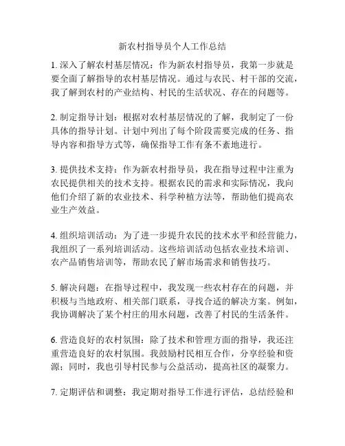 新农村指导员个人工作总结
