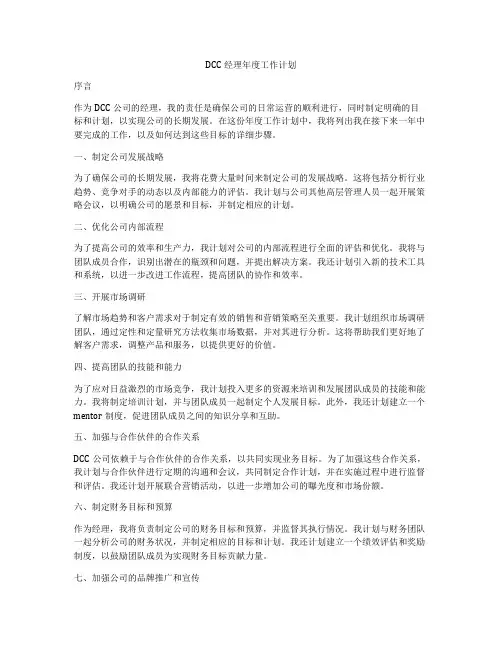 DCC经理年度工作计划