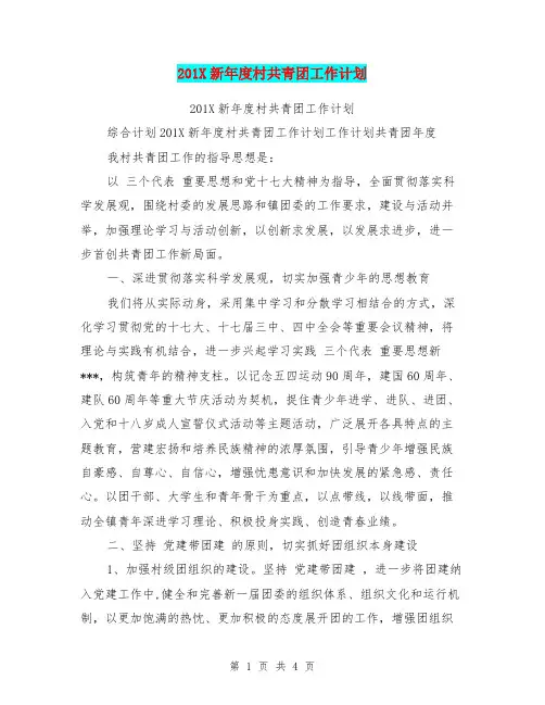 201X新年度村共青团工作计划