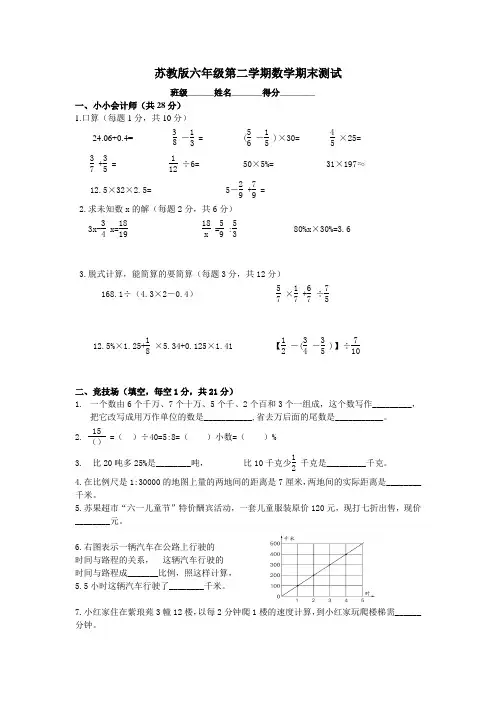 如东实验小学苏教版六年级数学下册小升初毕业考试卷及答案