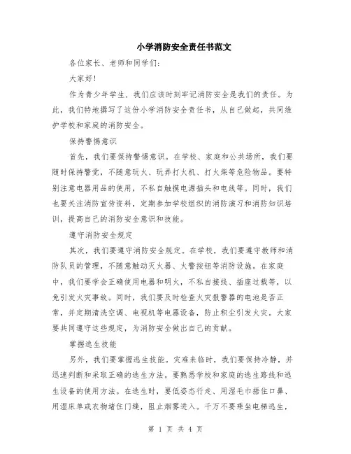 小学消防安全责任书范文（二篇）
