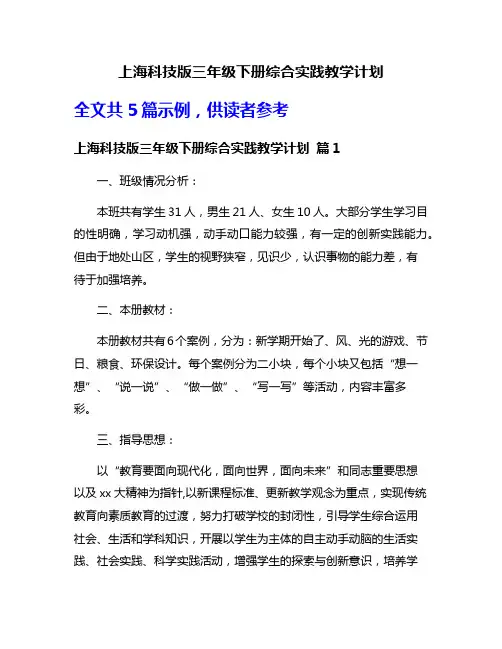 上海科技版三年级下册综合实践教学计划