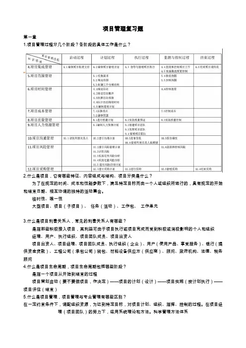 项目管理期末复习重点