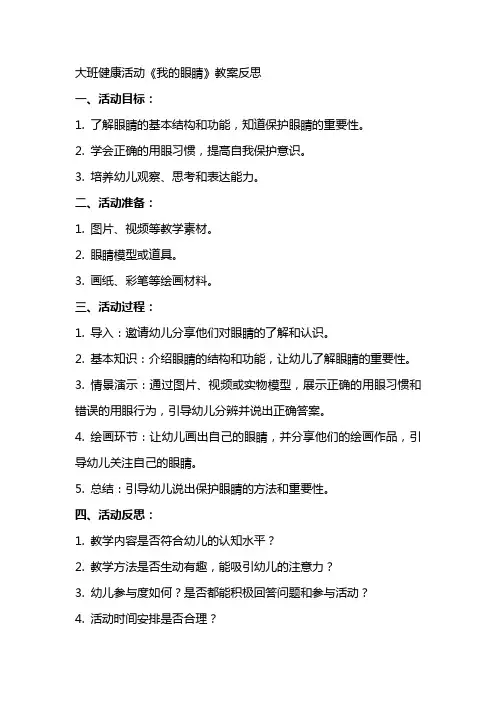 大班健康活动我的眼睛教案反思