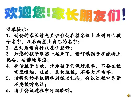 温馨提示1、到会的家长请先至讲台处在签名纸上找到自己