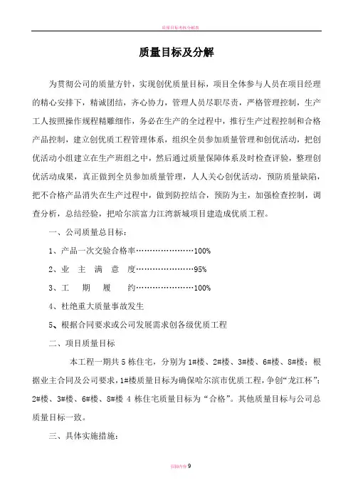 质量目标分解表