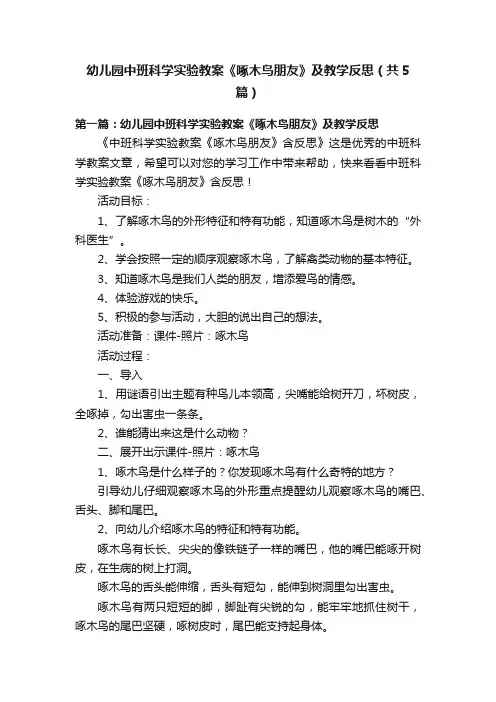 幼儿园中班科学实验教案《啄木鸟朋友》及教学反思（共5篇）