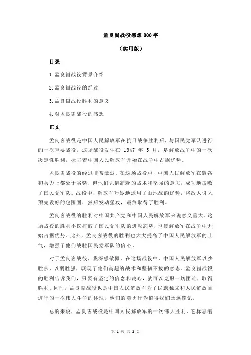 孟良崮战役感想800字