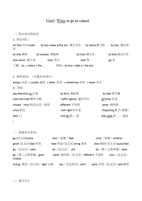 PEP六年级上册英语第2单元知识点