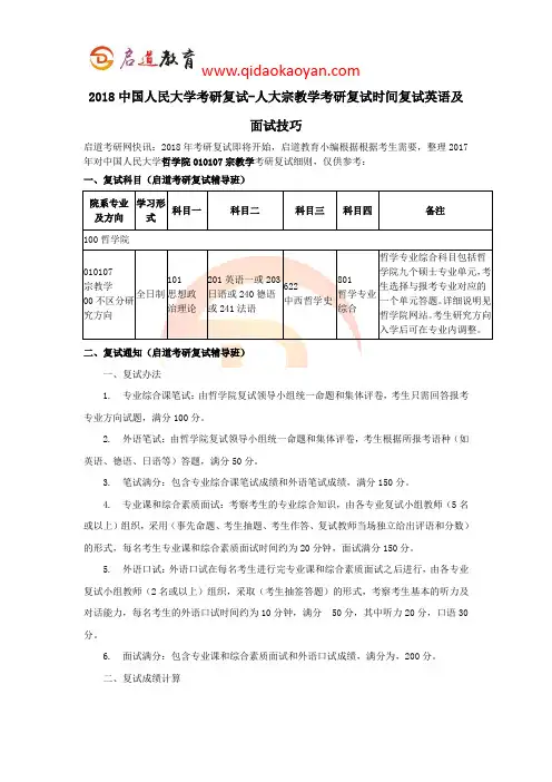 2018中国人民大学考研复试-人大宗教学考研复试时间复试英语及面试技巧