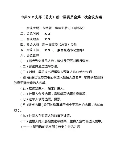 基层支部换届选举书记(副书记)选举方案范文