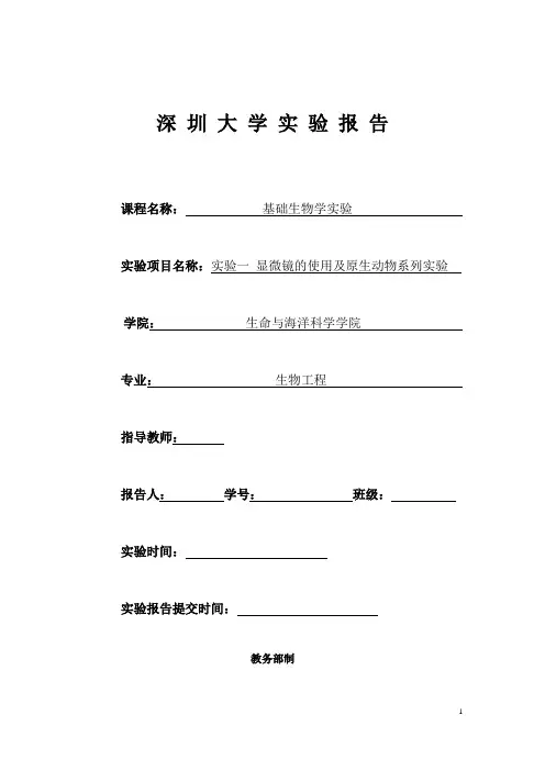 实验一显微镜的使用及原生动物系列实验报告模板