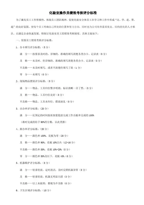 化验室绩效考核评分标准