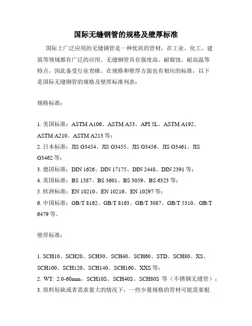 国际无缝钢管的规格及壁厚标准
