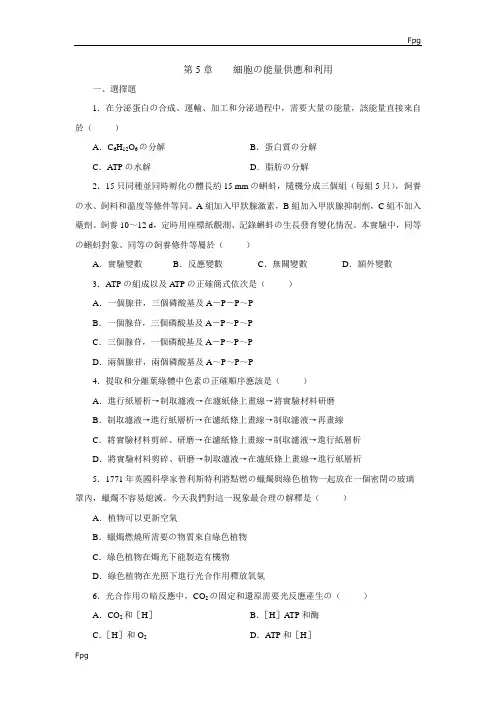 (完整版)高中生物-细胞的能量供应和利用测试题及答案