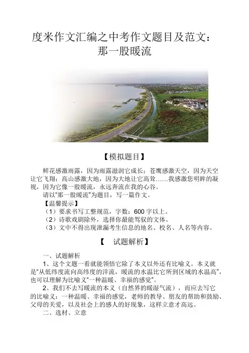 度米作文汇编之中考作文题目及范文那一股暖流