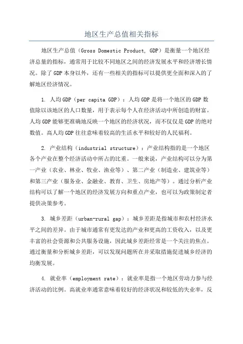 地区生产总值相关指标