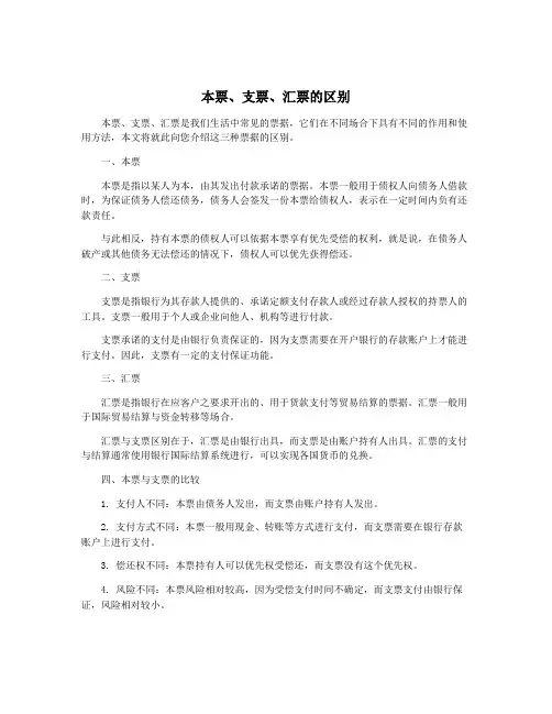 本票、支票、汇票的区别