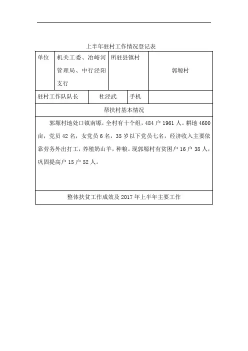 上半年驻村工作情况登记表