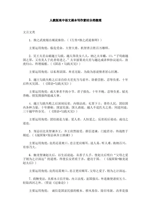 人教版高中语文课本写作素材分类梳理
