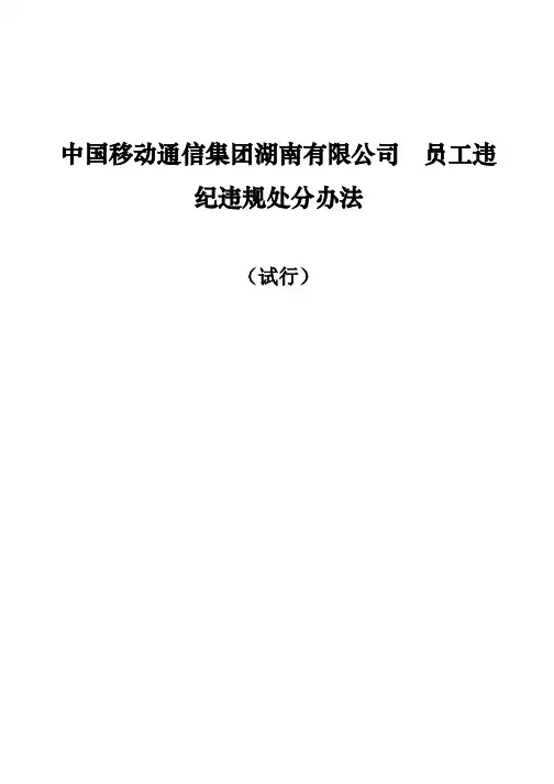 中国移动通信集团湖南有限公司员工违纪违规处分办法(试