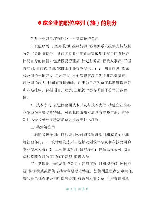 6家企业的职位序列(族)的划分