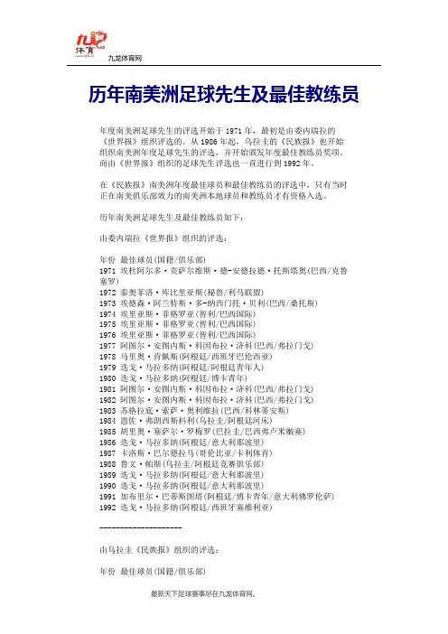 历年南美洲足球先生及最佳教练员