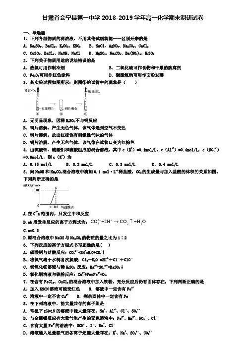 甘肃省会宁县第一中学2018-2019学年高一化学期末调研试卷