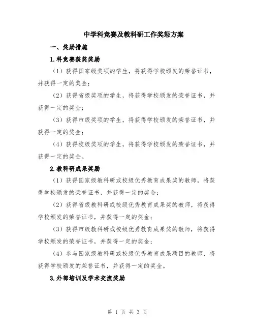 中学科竞赛及教科研工作奖惩方案