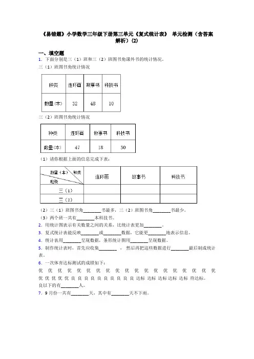 《易错题》小学数学三年级下册第三单元《复式统计表》 单元检测(含答案解析)(2)