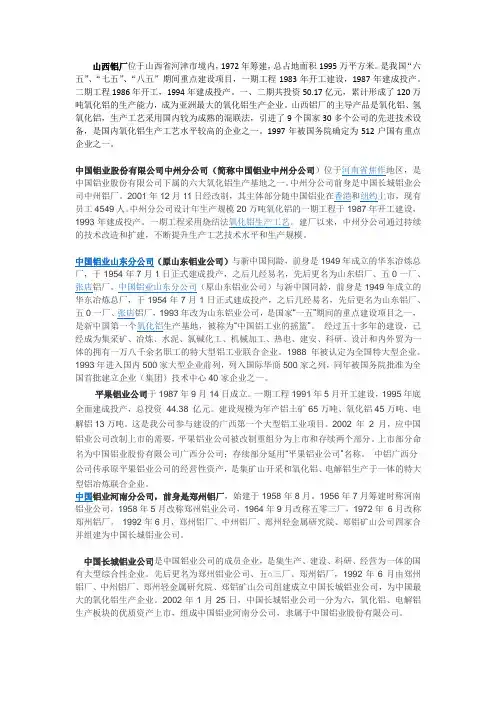 中铝六大氧化铝生产基地
