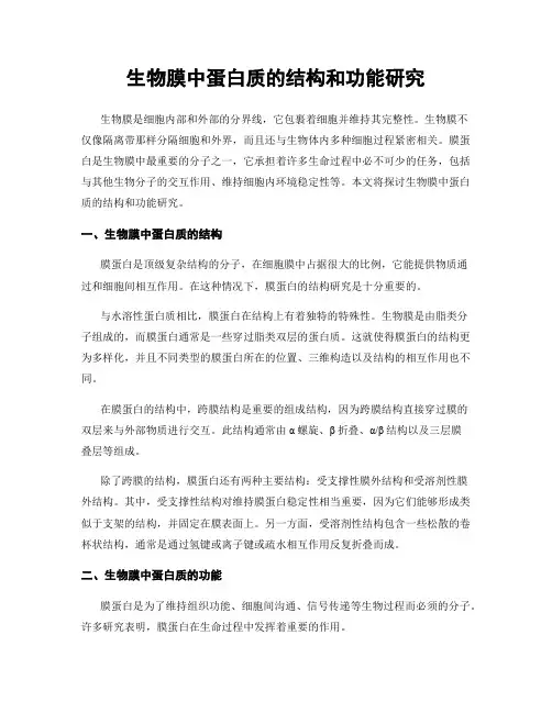 生物膜中蛋白质的结构和功能研究