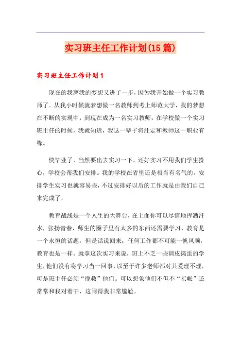 实习班主任工作计划(15篇)