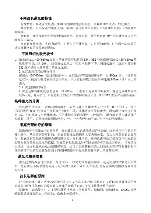 不同波长激光的特性