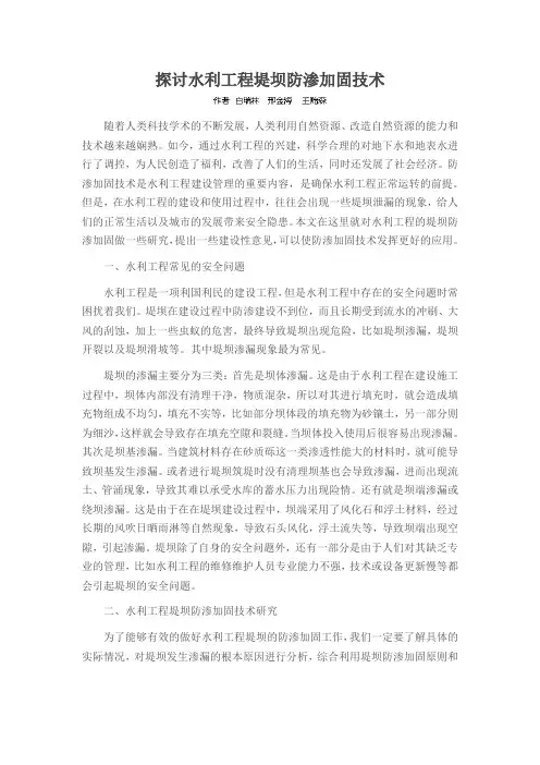 探讨水利工程堤坝防渗加固技术