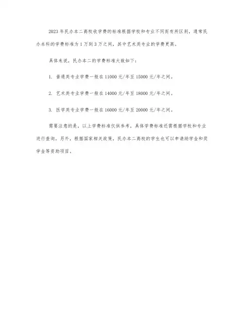2023年民办本二高校收学费的标准