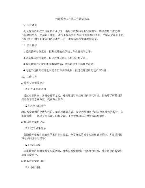 特级教师工作坊工作计划范文