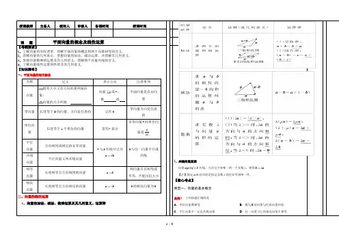 人教版A高三文科数学一轮复习5.1平面向量概念线性运算