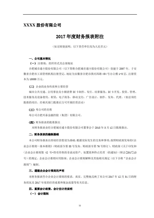 XXX公司年报表附注