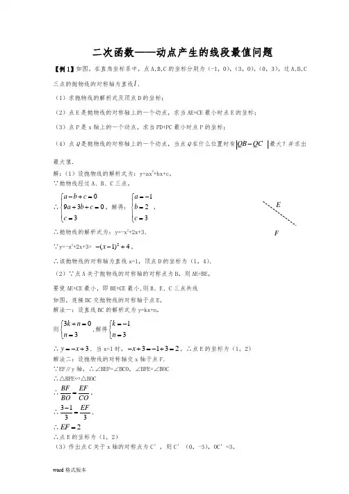 二次函数—动点产生的线段最值问题典型例题