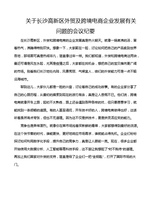 关于长沙高新区外贸及跨境电商企业发展有关问题的会议纪要