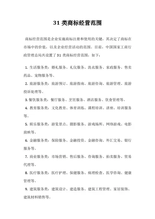 31类商标经营范围