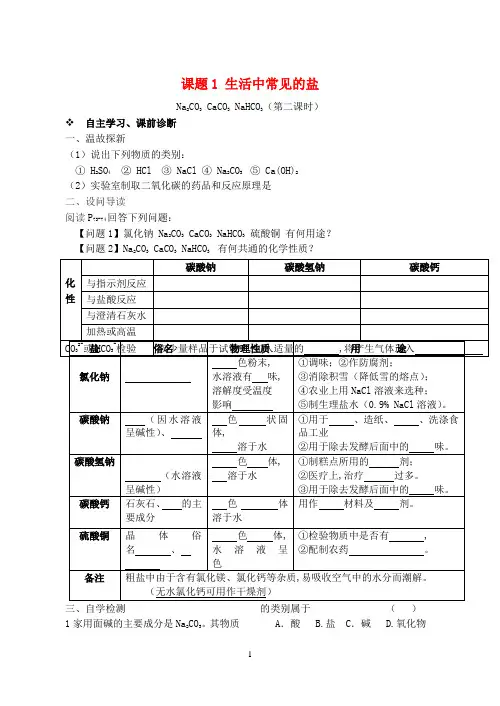 九年级化学下册第十一单元盐化肥课题1生活中常见的盐第2课时习题新版新人教版
