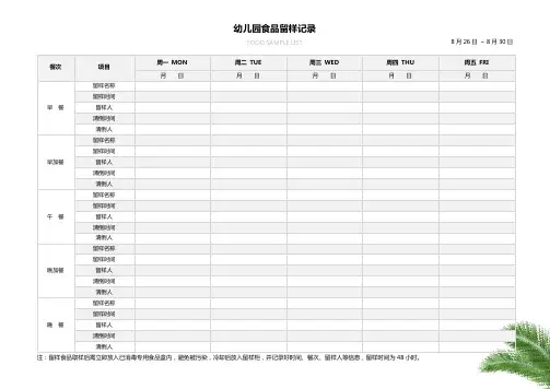 幼儿园食品留样记录