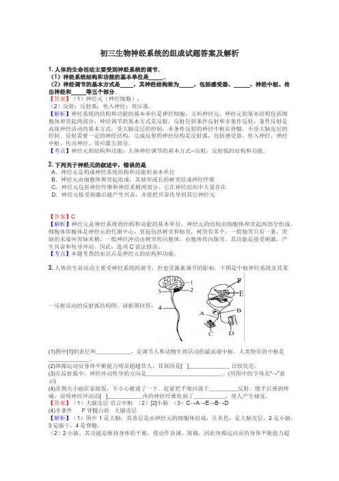 初三生物神经系统的组成试题答案及解析
